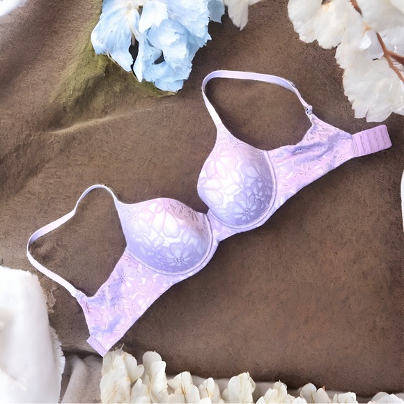 Nobo Bra 34DD: Purple Lace Padded Underwire Adjustable Clasp Back - Picture 3 of 5